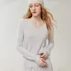 Elegante e minimalista suéter de cashmere com decote em V para mulheres, feito de 100% cashmere puro, de manga longa, estilo pullover, com um visual sofisticado, perfeito como peça base para o outono