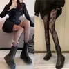 Medias Negras para Mujer, Medias Finas Negras Disco, Populares Medias de Red con Diamantes con Letras, Pantimedias Jk Blancas