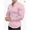 Camisa Nueva de Manga Larga para Hombre Otoño Primavera Cross Europe Estampado 3D Casual de Negocios Sin Planchar Color Sólido Camisa con Cuello