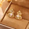 Nuevos Pendientes Dorados Huecos de Calabaza Estilo Chino, Exquisitos Pendientes de Perlas Retro de Moda, Pendientes Personalizados Versátiles de Circonita para Mujer