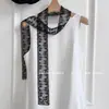 Lenço de Seda com Renda Branco Puro Feminino Vintage Longo Fino Fita Empilhado para Usar Versátil Colar Decorativo Lenço Fita