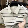 Camiseta de Manga Corta para Hombre con Bolsillo Real a Rayas 2026 Verano Nuevo Estilo Delgado Estilo Papá Talla Grande Enfriamiento
