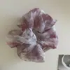 Scrunchie de Tricô Azul com Xadrez e Bolinhas Estilo Coreano - Prendedor de Cabelo Doce e Elegante