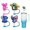 Gorro de Paja de Dibujos Animados de Stitch, Tapa de Silicona para Popote Linda, Compatible con Vasos de Vidrio Stanley de 30 y 40 oz