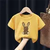 2130# Camiseta de Manga Corta 100% Algodón para Niños y Niñas Ropa Infantil Nuevo Top de Verano Camiseta Básica Infantil