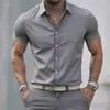 Camisa Casual de Manga Corta para Hombre de Color Puro para Exportación Transfronteriza Moda Estampada en 3D Versátil Transpirable Camisa con Cuello