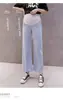 Calça Jeans Maternidade 2025 Verão Fina Tencel Lyocell Cintura Alta Suporte para Barriga Tendência Mom Roupa Externa Calça Reta Fresca
