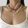 Joyería transfronteriza europea y americana: collar de cuentas de arroz simples con forma de corazón de melocotón, hecho a mano, collar de cuentas geométricas apiladas