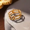 Aço titânio europeu e americano moda Coringa aço inoxidável folhas linha oval nicho luxo leve abertura anel ajustável atacado