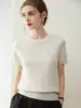 Suéter de punto de manga corta 100% cachemira pura para mujer, nuevo, cuello redondo, estilo "old money", base de punto trenzado, camiseta sin mangas