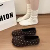 Mules Pessoa Preguiçosa Bico Redondo 2026 Poá Novo Retrô Sapatos de Algodão Feminino Estilo Coreano Bico Fechado Slip-on Solado Grosso Personalidade