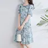 Vestido cheongsam de seda estampado estilo chino, nuevo modelo verano 2026, elegante y adelgazante, vestido de seda de morera de longitud media para mujer