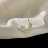 Collar con Colgante de Fortuna de Perla para Mujer, Colgante Redondo Hueco de Carácter de Fortuna de Lujo Ligero, Elegante Cadena para Clavícula Estilo Retro Chino, Accesorio para el Trabajo