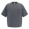 Camiseta de Manga Corta para Hombre Verano Borde Enrollado Lavada Desgastada Deshilachada Corte Irregular Bolsillo Angulado Estilo Europeo y Americano Holgada 275g Tendencia
