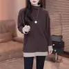 Camiseta Térmica Base Falsa de Dos Piezas Cuello Alto para Mujer Talla Grande, Nuevo Estilo Otoño e Invierno, Corte Holgado, Base Adelgazante y Favorecedora para la Figura