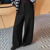 Pantalones Casuales Cortos de Mezcla de Lana Simples para Mujer Otoño Invierno 2026 Nuevo Estilo Temperamento Modernos Pantalones Largos de Cintura Alta Adelgazantes de Pierna Ancha
