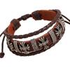 Pulseira requintada de couro de vaca com cruz esculpida, joia popular europeia e americana por atacado, pulseira de couro vintage trançada multicamadas