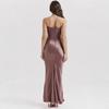 Xy23566 Otoño Nuevo Estilo Falda Larga Cubre Cintura Estilo Europeo y Americano Satén Top Tubo Plisado Costuras Vestido para Mujer