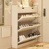Zapatero de madera maciza, ultradelgado, con tapa abatible, diseño simple y moderno, adecuado para uso doméstico, un mueble de almacenamiento combinado para la entrada, montado en la pared y un zapatero