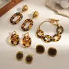 Serie de Leopardo Europeo y Americano Transfronteriza Conjunto de Joyería de Pulsera y Aretes de Acero Inoxidable Aretes Estilo Maillard Chapados en Oro de 18 Quilates