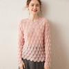 Suéter feminino de cashmere com gola redonda vazada e manga sino, estilo francês, moderno, tendência, top pullover novo e moderno