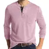 Camiseta de Manga Larga para Hombre 2026 Transfronteriza Algodón Corte Delgado Cuello Henley Bolsillo Camisa Base Transpirable Absorbe la Humedad Top para Hombre