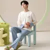 Algodón Puro Conjunto de Pijama de Manga Larga con Dibujos para Hombre Ropa de Casa Talla Grande Pantalones Sueltos Otoño para Hombre Se Puede Usar al Aire Libre