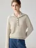 Suéter de cachemira para mujer, sencillo y versátil, con cuello camisero y botones, top de punto de cachemira de color liso, corte holgado