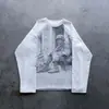 Camiseta Pulôver Masculina Retrô Tendência Harajuku Ins High Street Estampada Gola Redonda Manga Longa 2026 Roupas Góticas Transfronteiriças