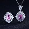 Novo Conjunto de Jóias de Luxo Europeu e Americano Imitação Esmeralda Gem Pingente Asch Diamante Amarelo Rosa Cor de Cristal Anel do Tesouro