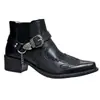 Botas Curtas de Comércio Exterior Novas de Fábrica Moda Personalidade Fivela Salto Bloco Bico Fino 39-48 Botas Chelsea Botas Masculinas