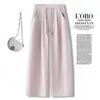 Calça feminina casual de estilo coreano, com corte solto, para o outono de 2026, cintura alta, cordão, caimento fluido, afina a silhueta, perna reta, calça casual