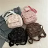 2025 Nueva Bolsa de Lona Rayada de Pana para Mujer Bolso Cruzado Ligero Casual con Estampado de Moño de Moda Bolso de Hombro