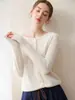 Cárdigan 100% Cachemira Pura para Mujer Cuello Redondo Básico Holgado Adelgazante Textura Suave Elegante Versátil Adorno de Volantes Tejido