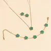 Acessórios da Moda Conjunto Trevo da Sorte de Cinco Folhas Joias Colar Pulseira Brincos Moda Aço Titânio Corrente para Clavícula 18K Atacado I