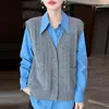 Cárdigan de Punto Trenzado Vintage 100% Lana Pura para Mujer, Cuello en V, Sin Mangas, Chaleco de Punto, Abrigo Suéter Cálido