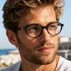 Gafas transparentes de montura completa ovalada para mujer y hombre, montura de PC, lentes transparentes lisos, adornos dorados en las bisagras metálicas, adecuadas para el uso diario y para ir al trabajo