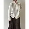 Cardigan de Tricô Grosso Feminino Beishan Tongshu, Outono Estilo Preguiçoso Gola Redonda Versátil Casaco Suéter de Botão Único Q502