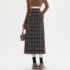Falda Casual a Cuadros Retro para Mujer, Nueva Falda Recta Ajustada de Longitud Media para Otoño e Invierno con Abertura Trasera