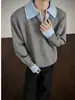 Suéter Falso Duas Peças Estilo Old Money para Homens, Gola Reversível de Inverno, Malha de Alta Qualidade com Gola Polo para Jovens, Tendência Espessa