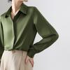 Camisa de satén con tapeta azul oscuro y gris para mujer, camisa drapeada de manga larga para trabajo diario, para entrevistas, primavera y otoño