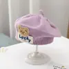 Chapéu de Pintor de Lã Tricotado Chapéu de Princesa Moderno Estilo Estrangeiro Boina Infantil Outono e Inverno Estilo Coreano Urso Menino Bebê
