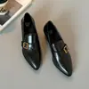 Mocassins Femininos Profundos em Couro Bovino Estilo Francês Inspirado no Britânico com Fivela de Cinto, Salto Grosso, Corte Profundo, Toque de Luxo, Adequados para o Trabalho, Sapatos Elegantes de Couro