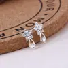 Pendientes de Botón Florales con Pedrería y Perlas Estilo Coreano para Venta Caliente en Mercados Callejeros para Mujeres, Pendientes Pequeños de Joyería Geométricos con Pedrería en Forma de Corazón, Acero Inoxidable