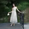 Lindo Vestido Tomara que Caia com Decote V para Mulheres, Estilo Francês Verão 2026 Costas Nuas Sexy Vibes de Férias Vestido Longo Evasê para Mulheres