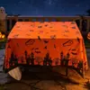 Toalha de Mesa Descartável para Festa de Halloween Laranja e Preto Padrão Castelo Fantasma Plástico Impermeável para Reuniões Festivas