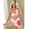 2026 Ropa de noche de estilo falda dividida para comercio exterior transfronterizo, conjunto de pijama sexy bikini adelgazante estampado femenino y moderno