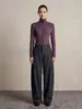 Calça de sarja imitação de algodão de cintura alta com perna curva estilo americano descontraído, calça longa casual fácil de cuidar para mulheres, Outono 2026