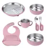 Ventas Directas de Fábrica Acero Inoxidable Silicona Vajilla Infantil Plato de Cena de Silicona Bol Tenedor Cuchara Babero Vajilla Set de Vajilla para Bebé