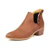 Sapatos femininos de salto médio com bico fino e babados, botas femininas de cano curto tamanho grande 913-1
